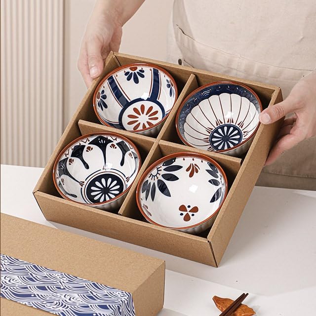 Femora Ceramic Bowl Set of 4 | Elegant Serving Bowls, Gift-Pack Ideal for Gifting | Mandana Print - Image 7