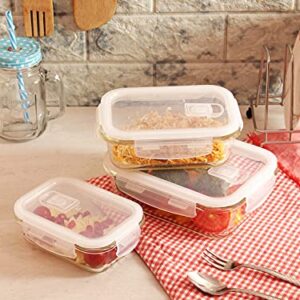 Borosilicate Glass Container with Air Vent Lid 400 ML, 620 ML, 1000 ML, 3 Pcs, Femora