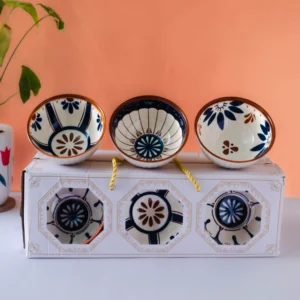 Femora Ceramic Bowl Set of 6 | Elegant Serving Bowls, Gift-Pack Ideal for Gifting | Ikat Print