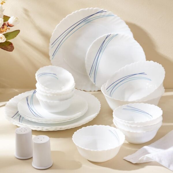 Cello Opalware Dazzle Series Cool Lines Dinner Set, 20 Pcs | Light-Weight, Daily Use Crockery Set for Dining | White Plate and Bowl Set - Image 2