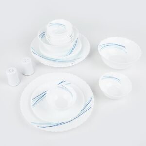 Cello Opalware Dazzle Series Cool Lines Dinner Set, 20 Pcs | Light-Weight, Daily Use Crockery Set for Dining | White Plate and Bowl Set