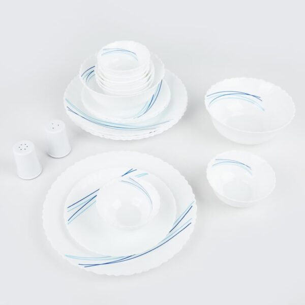 Cello Opalware Dazzle Series Cool Lines Dinner Set, 20 Pcs | Light-Weight, Daily Use Crockery Set for Dining | White Plate and Bowl Set