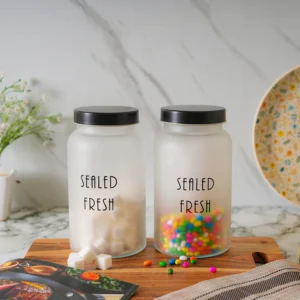 Kitchen Storage Jars Frosted Jar With Steel Lid Air Tight Jar Femora 1500ml - Black Lid