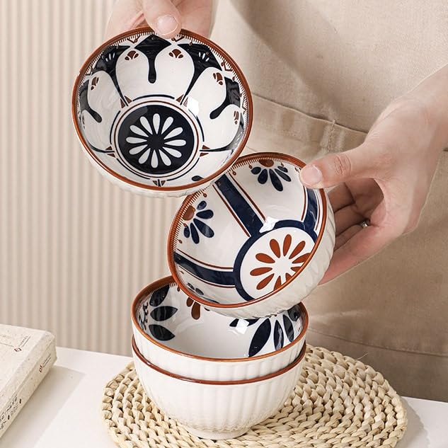 Femora Ceramic Bowl Set of 4 | Elegant Serving Bowls, Gift-Pack Ideal for Gifting | Mandana Print - Image 6