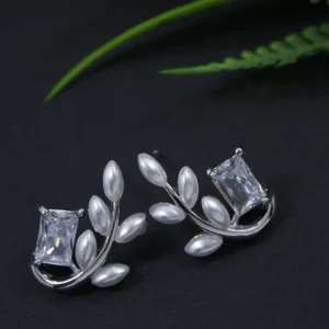 Korean Silver Plated Leaves Shaped Stud Earring