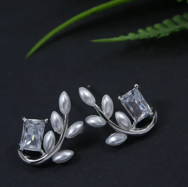 Korean Silver Plated Leaves Shaped Stud Earring