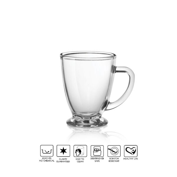 Cello Irish Footed Mug Set – 225ml, Set of 6 | Elegant Glass Tea & Coffee Mugs for Home & Gifting - Image 4