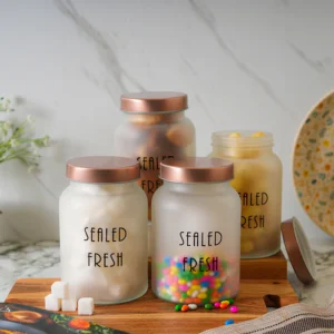 Kitchen Storage Jars Frosted Jar With Steel Lid Air Tight Jar Femora 1000ml - Golden Lid