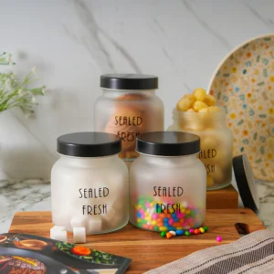 Kitchen Storage Jars Frosted Jar With Steel Lid Air Tight Jar Femora 700ML - Black Lid