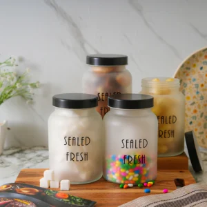 Kitchen Storage Jars Frosted Jar With Steel Lid Air Tight Jar Femora 1000ml - Black Lid