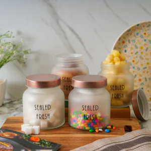 Kitchen Storage Jars Frosted Jar With Steel Lid Air Tight Jar Femora 700ML- Golden Lid