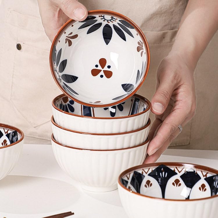 Femora Ceramic Bowl Set of 4 | Elegant Serving Bowls, Gift-Pack Ideal for Gifting | Mandana Print - Image 3