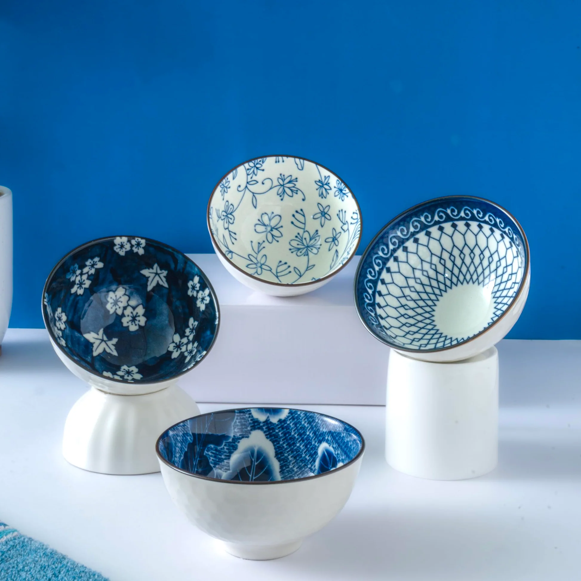 Femora Ceramic Bowl Set of 4 | Elegant Serving Bowls, Gift-Pack Ideal for Gifting | Flower Print - Image 2