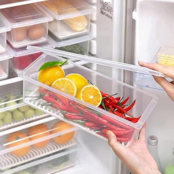 J3WORLD - Fridge Storage Containers (Pack of 6), Fridge Organizer Storage Boxes with Removable Drain Plate, Lids, Stackable Organizer, Fridge Storage Box Keep Fruits, Vegetables Fresher, 1500 ML