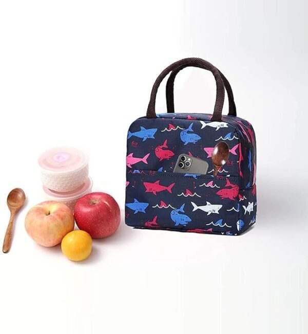 Insulated Lunch Bags Small for Women Work, Student Kids to School, Thermal Cooler Tote Bag Picnic Organizer Storage Lunch Box Portable and Reusable (Blue Sharks) - Image 2