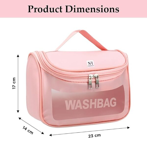 J3WORLD essentials Transparent Cosmetic Organizer Bag with Hook, Washbag Pouch Travel Makeup Bag Portable Carry Toiletry Storage Bag Makeup Pouch for Women Girls - Image 2