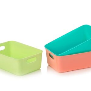 J3WORLD's Plastic Basket with Handle Multipurpose storage organizer storage box and Clothes, Toys, Stationery, Cosmetics, kitchen & Bathroom organizer storage box | Pack of 3