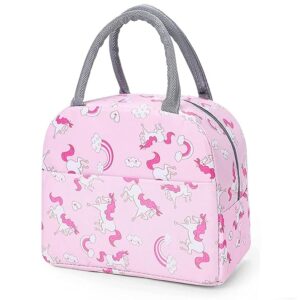 Insulated Lunch Bags Small for Women Work, Student Kids to School, Thermal Cooler Tote Bag Picnic Organizer Storage Lunch Box Portable and Reusable | Pink Unicorn