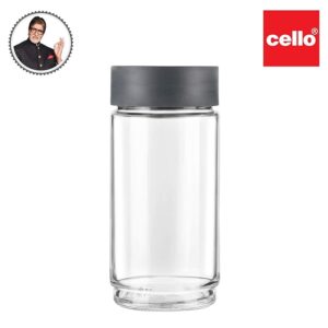 CELLO Modustack Glassy Storage Jar 1000 ml, Grey | Glass Jar with Lid | Stackable For Grains, Pulses, Spice, Cereals, Cookies, Dry Fruits | Fridge Storage Container