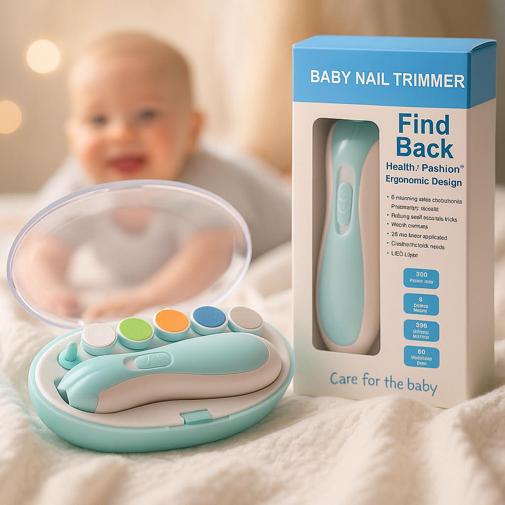Baby Nail Trimmer Electric Safe Baby Nail File Baby Nail Cutter with Light and 6 Grinding Pads for Newborn Baby Baby Nail Cutter Set - Image 2