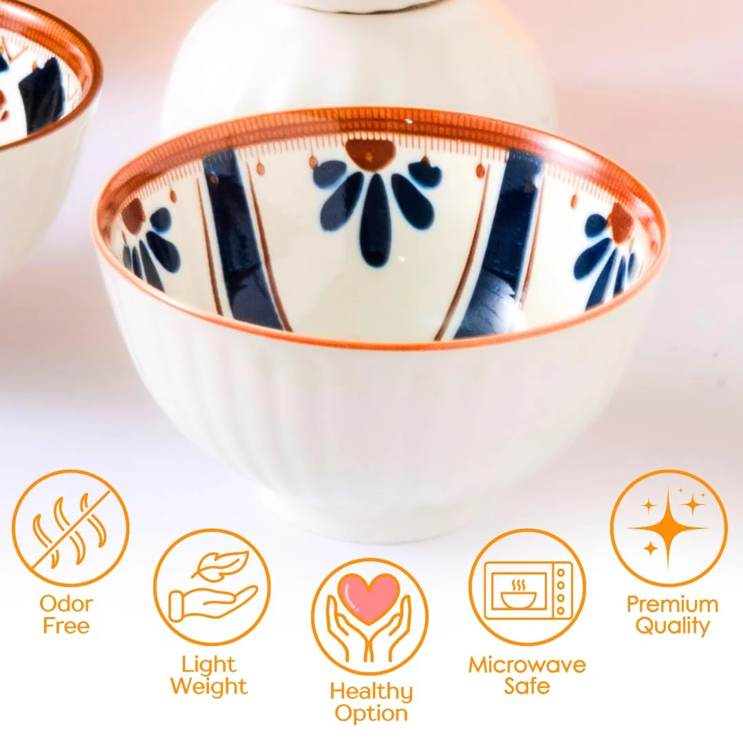 Femora Ceramic Bowl Set of 4 | Elegant Serving Bowls, Gift-Pack Ideal for Gifting | Mandana Print - Image 2