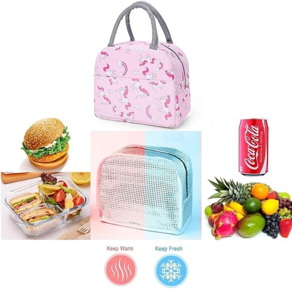Insulated Lunch Bags Small for Women Work, Student Kids to School, Thermal Cooler Tote Bag Picnic Organizer Storage Lunch Box Portable and Reusable | Pink Unicorn - Image 4