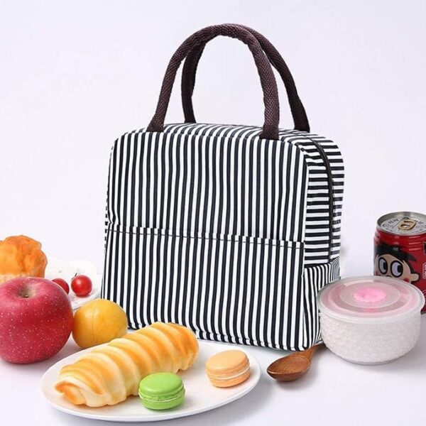 Insulated Lunch Bags Small for Women Work, Student Kids to School, Thermal Cooler Tote Bag Picnic Organizer Storage Lunch Box Portable and Reusable (Brown Stripes) - Image 4