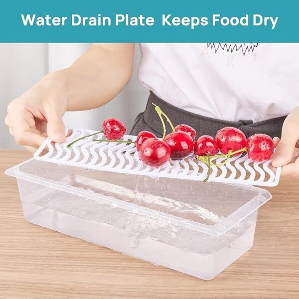 J3WORLD - Fridge Storage Containers (Pack of 6), Fridge Organizer Storage Boxes with Removable Drain Plate, Lids, Stackable Organizer, Fridge Storage Box Keep Fruits, Vegetables Fresher, 1500 ML - Image 6