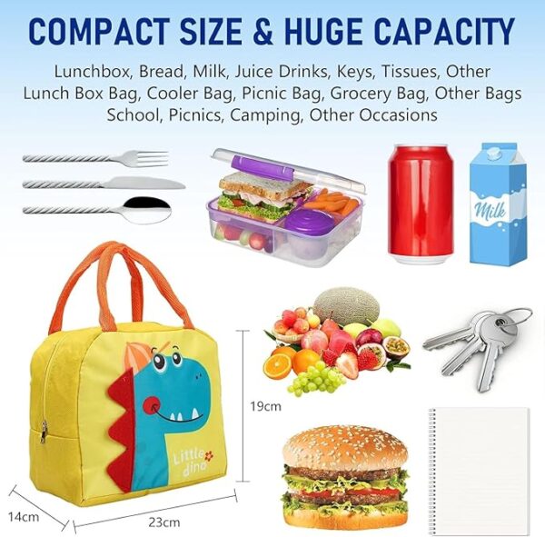 Insulated Lunch Bags Small for Women Work, Student Kids to School, Thermal Cooler Tote Bag Picnic Organizer Storage Lunch Box Portable and Reusable Multi Color DINO - Image 7