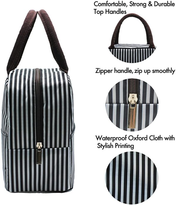 Insulated Lunch Bags Small for Women Work, Student Kids to School, Thermal Cooler Tote Bag Picnic Organizer Storage Lunch Box Portable and Reusable (Brown Stripes) - Image 5