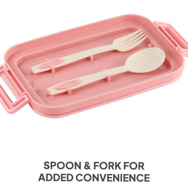 CELLO Food Buddy Lunch Box with Plastic Spoon and Fork | 100% Food Grade | Leak Proof and Break Resistant | Ideal for School, College, Office, Outdoor Activities | 925 ml, Multi Color - Image 11