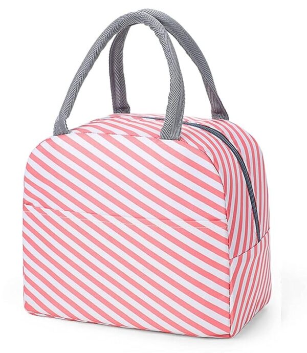 Insulated Lunch Bags Small for Women Work, Student Kids to School, Thermal Cooler Tote Bag Picnic Organizer Storage Lunch Box Portable and Reusable (Pink Stripes)