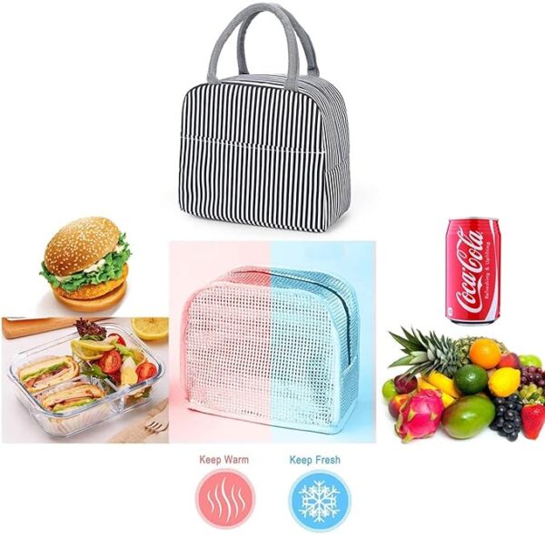 Insulated Lunch Bags Small for Women Work, Student Kids to School, Thermal Cooler Tote Bag Picnic Organizer Storage Lunch Box Portable and Reusable (Brown Stripes) - Image 2