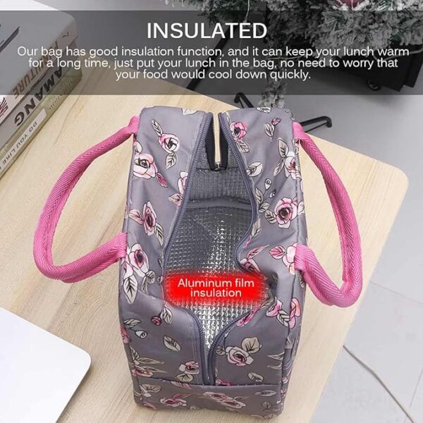 Insulated Lunch Bags Small for Women Work, Student Kids to School, Thermal Cooler Tote Bag Picnic Organizer Storage Lunch Box Portable and Reusable (Rose Flower ) - Image 2