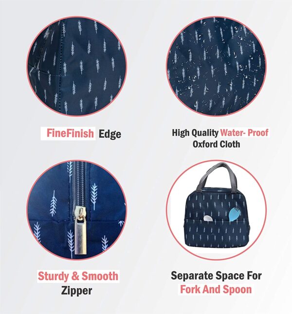 Insulated Lunch Bags Small for Women Work, Student Kids to School, Thermal Cooler Tote Bag Picnic Organizer Storage Lunch Box Portable and Reusable (Blue Leaf) - Image 2