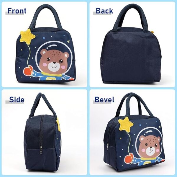 Insulated Lunch Bags Small for Women Work, Student Kids to School, Thermal Cooler Tote Bag Picnic Organizer Storage Lunch Box Portable and Reusable - Cartoon Blue Space Bear - Image 4
