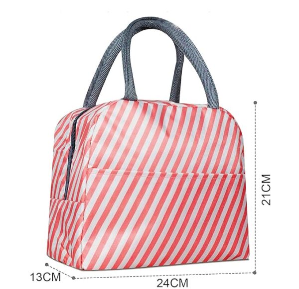 Insulated Lunch Bags Small for Women Work, Student Kids to School, Thermal Cooler Tote Bag Picnic Organizer Storage Lunch Box Portable and Reusable (Pink Stripes) - Image 2