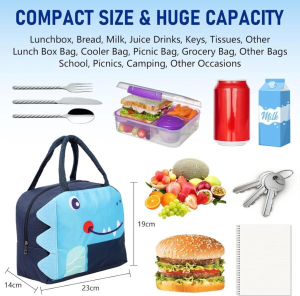 Insulated Lunch Bags Small for Women Work, Student Kids to School, Thermal Cooler Tote Bag Picnic Organizer Storage Lunch Box Portable and Reusable Multi Color DINO - Image 3