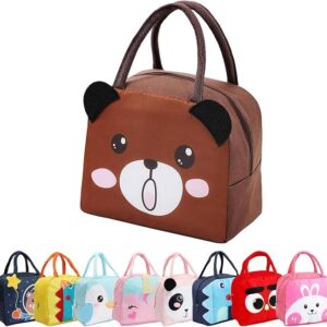 Insulated Lunch Bags Small for Women Work, Student Kids to School, Thermal Cooler Tote Bag Picnic Organizer Storage Lunch Box Portable and Reusable - Cartoon Brown Bear