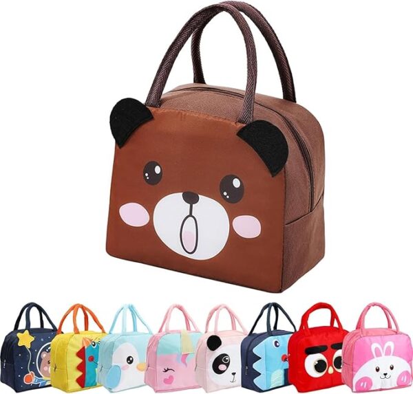 Insulated Lunch Bags Small for Women Work, Student Kids to School, Thermal Cooler Tote Bag Picnic Organizer Storage Lunch Box Portable and Reusable - Cartoon Brown Bear