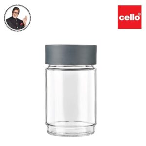 CELLO Modustack Glassy Storage Jar 750 ml, Grey | Glass Jar with Lid | Stackable For Grains, Pulses, Spice, Cereals, Cookies, Dry Fruits | Fridge Storage Container