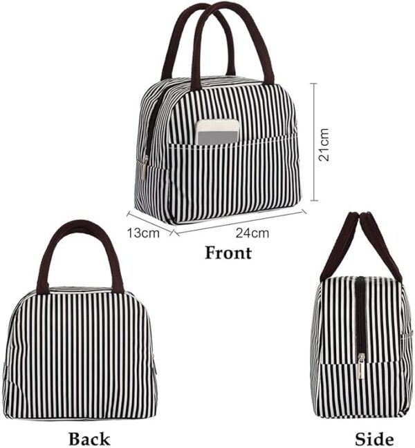 Insulated Lunch Bags Small for Women Work, Student Kids to School, Thermal Cooler Tote Bag Picnic Organizer Storage Lunch Box Portable and Reusable (Brown Stripes) - Image 3