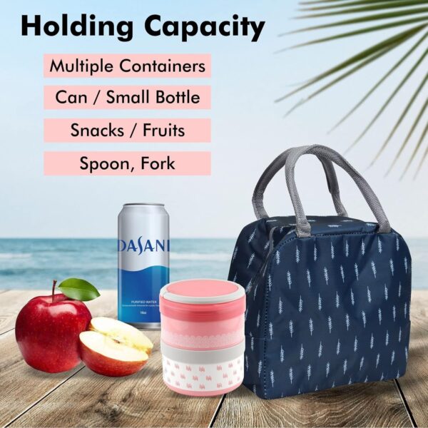 Insulated Lunch Bags Small for Women Work, Student Kids to School, Thermal Cooler Tote Bag Picnic Organizer Storage Lunch Box Portable and Reusable (Blue Leaf) - Image 4