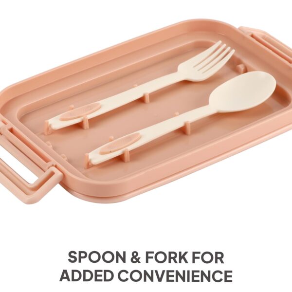 CELLO Food Buddy Lunch Box with Plastic Spoon and Fork | 100% Food Grade | Leak Proof and Break Resistant | Ideal for School, College, Office, Outdoor Activities | 925 ml, Multi Color - Image 8