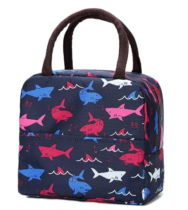 Insulated Lunch Bags Small for Women Work, Student Kids to School, Thermal Cooler Tote Bag Picnic Organizer Storage Lunch Box Portable and Reusable (Blue Sharks)
