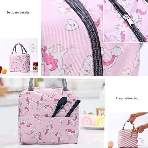 Insulated Lunch Bags Small for Women Work, Student Kids to School, Thermal Cooler Tote Bag Picnic Organizer Storage Lunch Box Portable and Reusable | Pink Unicorn - Image 2