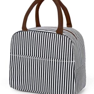 Insulated Lunch Bags Small for Women Work, Student Kids to School, Thermal Cooler Tote Bag Picnic Organizer Storage Lunch Box Portable and Reusable (Brown Stripes)