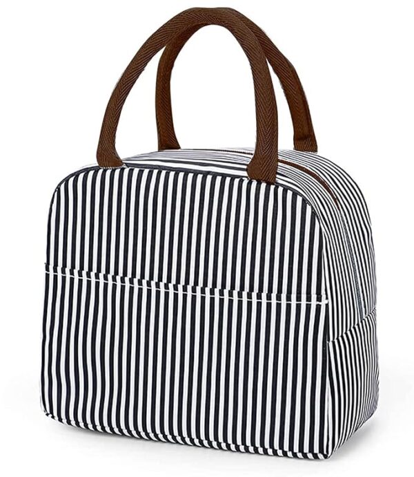 Insulated Lunch Bags Small for Women Work, Student Kids to School, Thermal Cooler Tote Bag Picnic Organizer Storage Lunch Box Portable and Reusable (Brown Stripes)