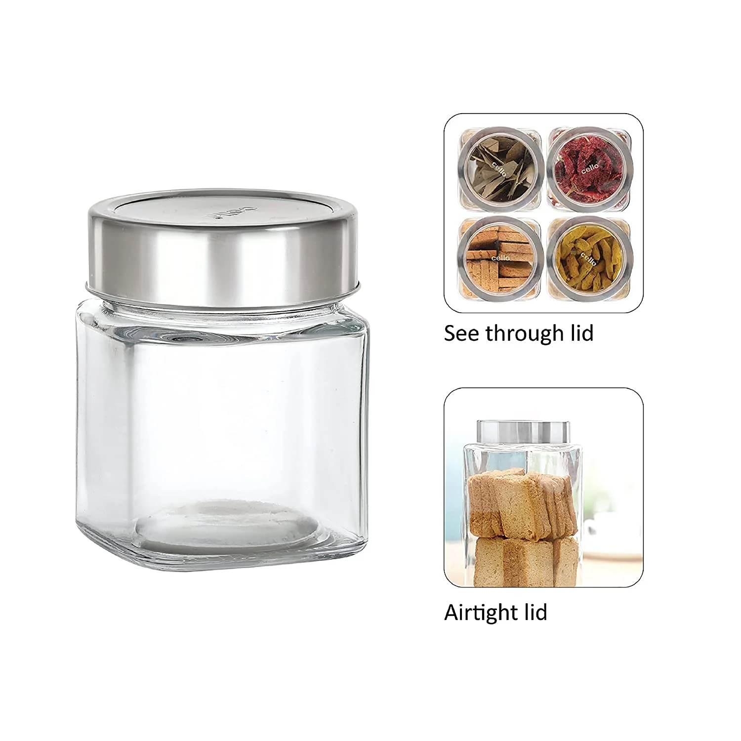 Cello Qube Fresh Glass Storage Jar, Air Tight, See-Through Lid, Clear, Set of 6 (180 ml Each) - Image 5