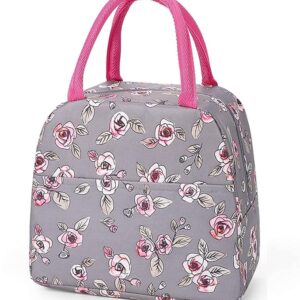 Insulated Lunch Bags Small for Women Work, Student Kids to School, Thermal Cooler Tote Bag Picnic Organizer Storage Lunch Box Portable and Reusable (Rose Flower )
